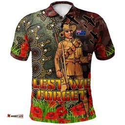 Australia Anzac Polo Shirt - Anzac Soldier with Remembrance Poppy and Indigenous Patterns Polo Shirt Amazing Aussie