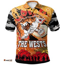 Wests Tigers Anzac Polo Shirt - Custom Anzac Aboriginal Inspired with Poppy Flower Polo Shirt
