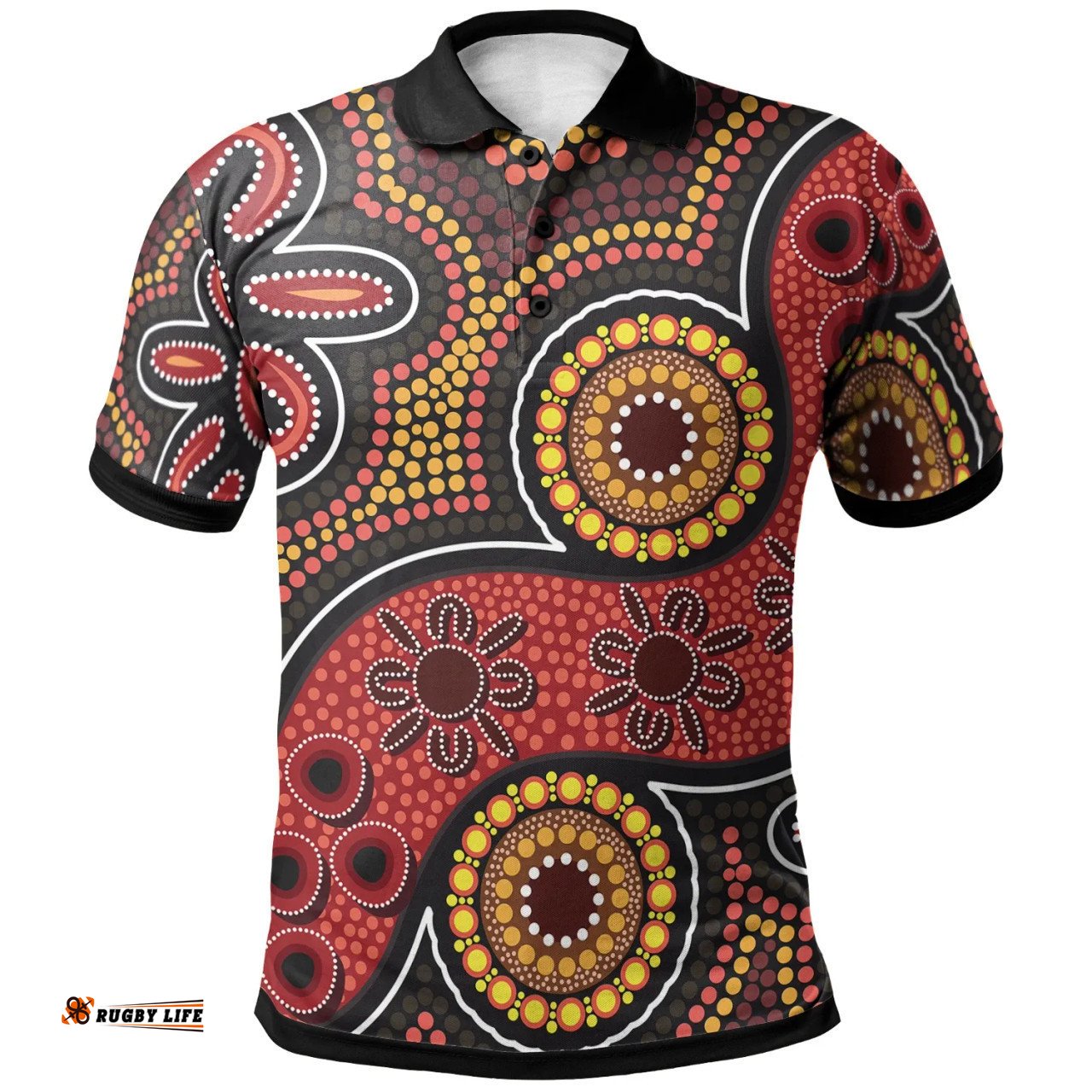 Australia Aboriginal Inspired Polo Shirt - Indigenous Circle Dot Painting Style