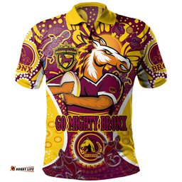 Brisbane Broncos Custom Polo Shirt - Go Mighty Broncos Indigenous Art Personalised Player Name And Number Polo Shirt