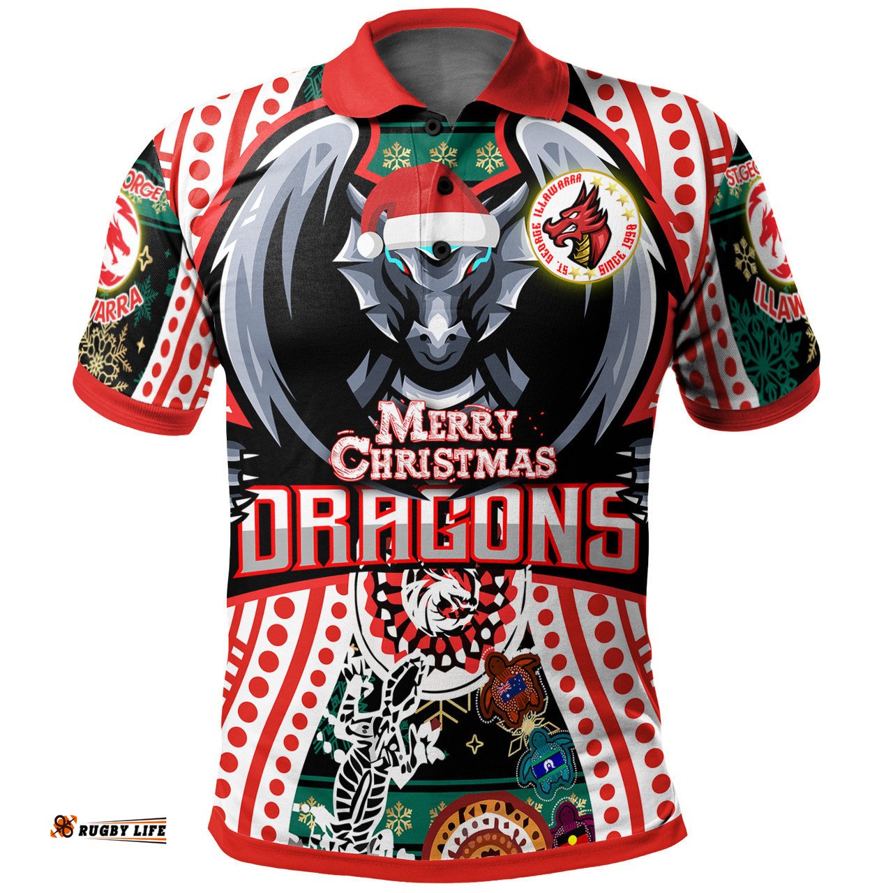 St. George Illawarra Dragons Indigenous Christmas Custom Polo Shirt - Merry Christmas Dragons Polo Shirt