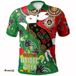 South Sydney Rabbitohs Polo Shirt - Custom Souths Naidoc For Our Elders Watercolour Dot Painting