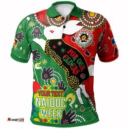 South Sydney Rabbitohs Polo Shirt - Custom Souths Naidoc For Our Elders Watercolour Dot Painting