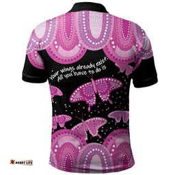 Australia Polo Shirt - Aboriginal Pink Butterflies Art Inspired