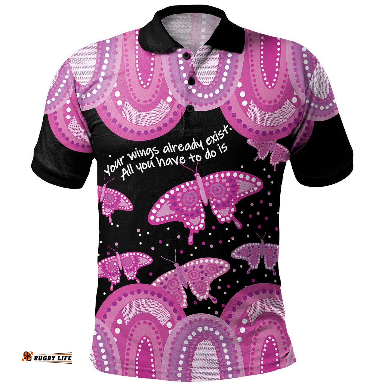 Australia Polo Shirt - Aboriginal Pink Butterflies Art Inspired