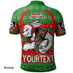 South Sydney Rabbitohs Polo Shirt - South Sydney Rabbitohs Merry Christmas With Snowflake Pattern Polo Shirt