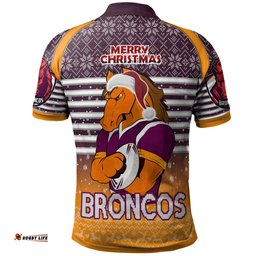 Brisbane Broncos Christmas Custom Polo Shirt - Brisbane Broncos Penrith Panthers Merry Christmas With Snowflake Pattern Polo Shirt