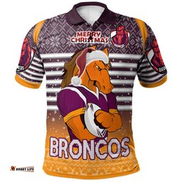 Brisbane Broncos Christmas Custom Polo Shirt - Brisbane Broncos Penrith Panthers Merry Christmas With Snowflake Pattern Polo Shirt
