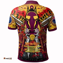 Brisbane Broncos Anzac Polo Shirt - Broncos Anzac Day Commemoration With Poppy And Aboriginal Inspired Patterns