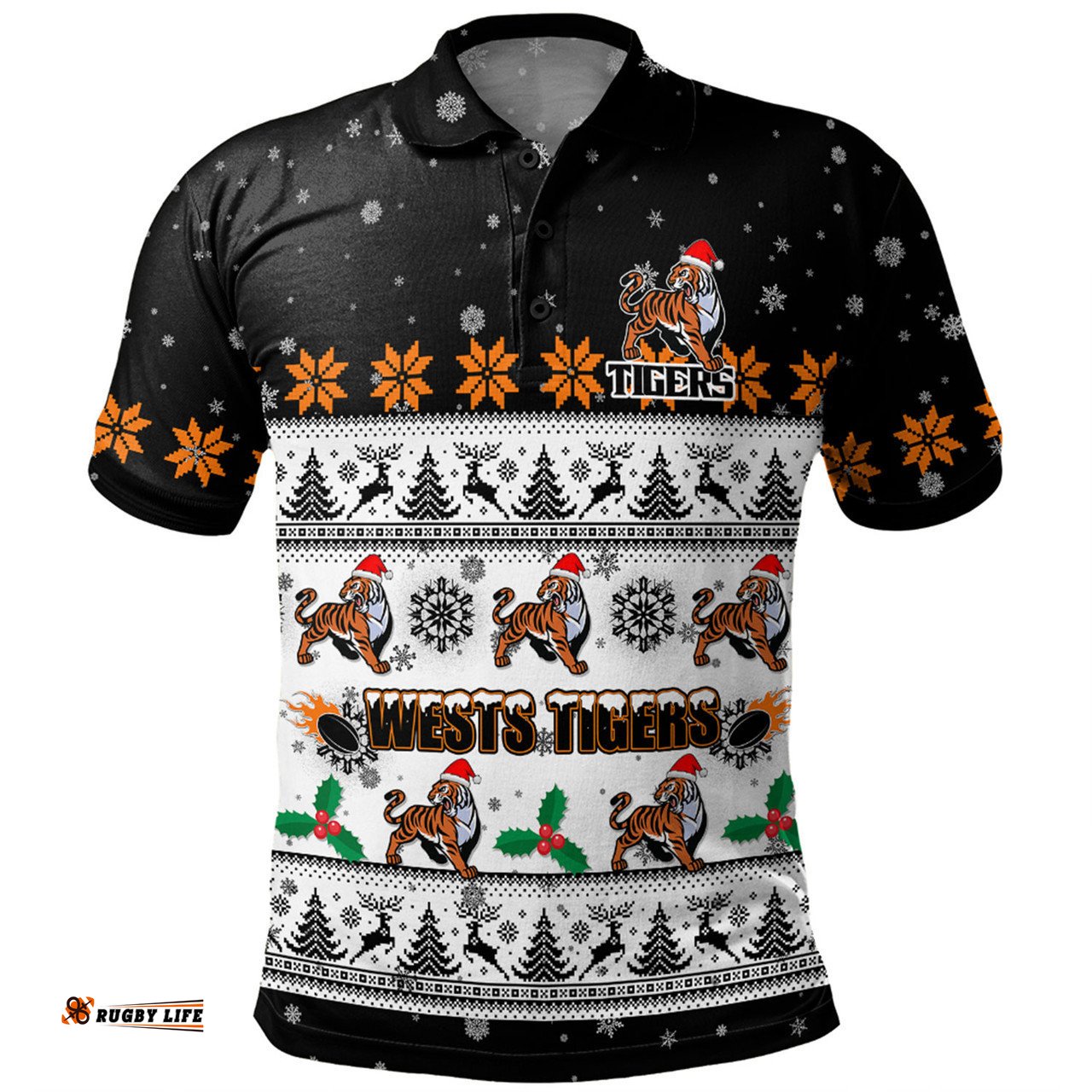 Wests Tigers Christmas Custom Polo Shirt - Special Ugly Christmas Polo Shirt