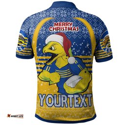 Parramatta Eels Christmas Polo Shirt - Custom Parramatta Eels Merry Christmas With Snowflake Pattern Polo Shirt