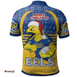 Parramatta Eels Christmas Polo Shirt - Custom Parramatta Eels Merry Christmas With Snowflake Pattern Polo Shirt