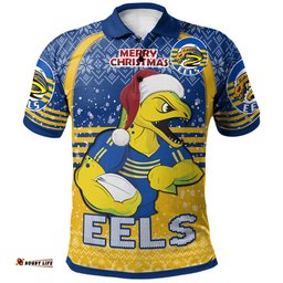 Parramatta Eels Christmas Polo Shirt - Custom Parramatta Eels Merry Christmas With Snowflake Pattern Polo Shirt