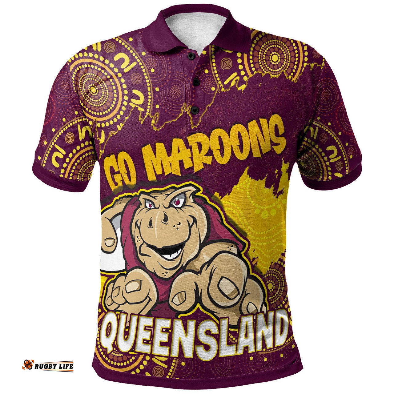 Cane Toads Polo Shirt - Custom QLD Cane Toad Aboriginal Inspired Wrap Polo Shirt