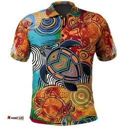 Australia Aboriginal Inspired Polo Shirt - Turtle Indigenous Art