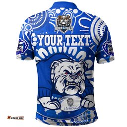Canterbury-Bankstown Bulldogs Custom Polo Shirt - Indigenous Doggies Blue and Whites Aboriginal Inspired Polo Shirt