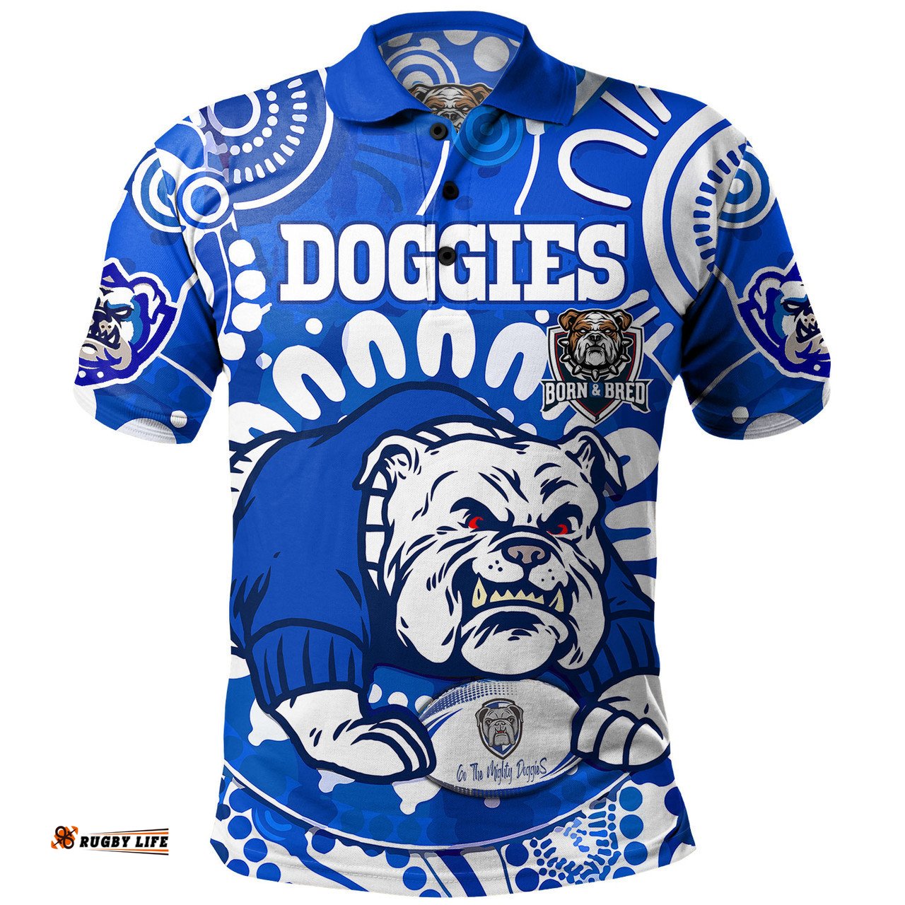 Canterbury-Bankstown Bulldogs Custom Polo Shirt - Indigenous Doggies Blue and Whites Aboriginal Inspired Polo Shirt