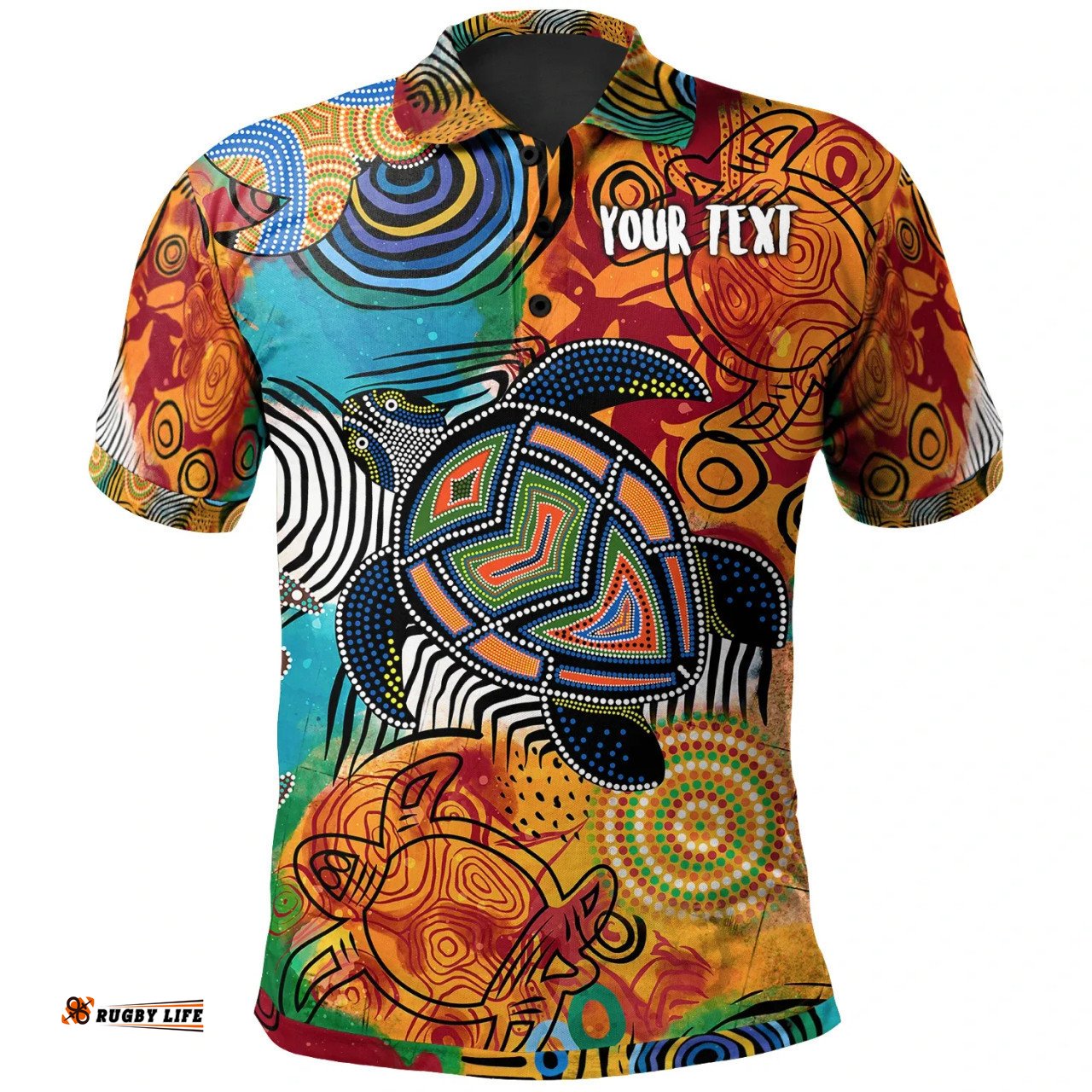 Australia Aboriginal Inspired  Custom Polo Shirt - Turtle Indigenous Art