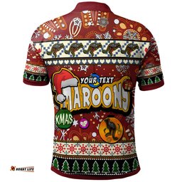 Maroons Rugby Christmas Polo Shirt - Custom Xmas Maroons Christmas Balls, Snowflake With Aboriginal Inspired Patterns Polo Shirt