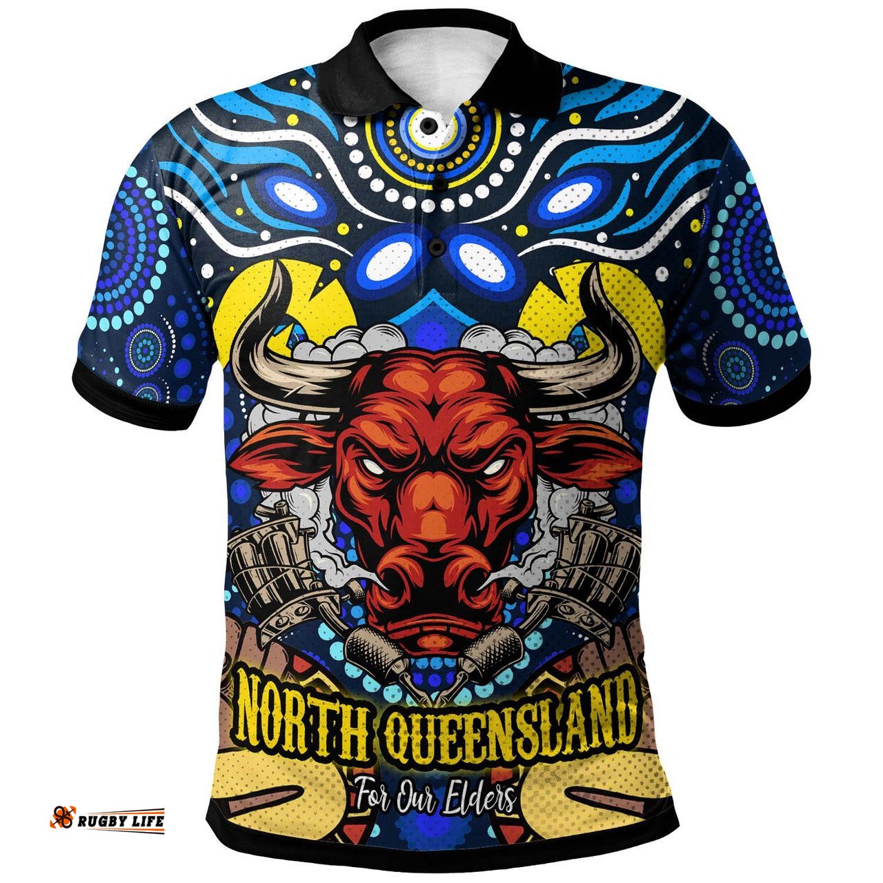 North Queensland Cowboys Naidoc Custom Polo Shirt - Aboriginal Inspired Dot Painting Style Polo Shirt