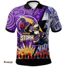 Melbourne Storm Polo Shirt - Custom Anzac Remembrance Melbourne Storm Aboriginal Inspired Patterns Polo Shirt