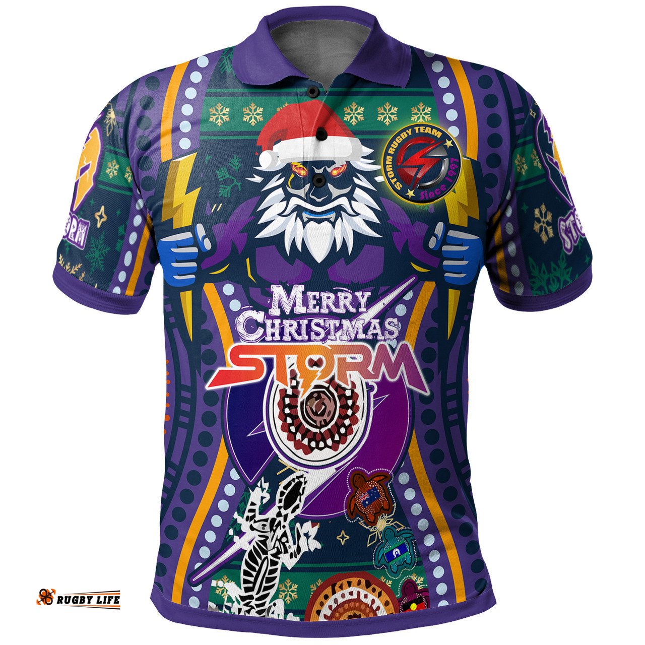 Melbourne Storm Christmas Polo Shirt - Custom Merry Christmas Indigenous Melbourne Storm Polo Shirt