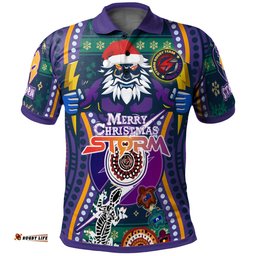 Melbourne Storm Christmas Polo Shirt - Custom Merry Christmas Indigenous Melbourne Storm Polo Shirt