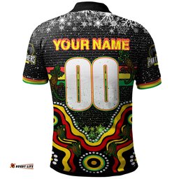 Penrith Panthers Christmas Polo Shirt - Custom Christmas Indigenous Penrith Panthers Personalised Name And Number Polo Shirt
