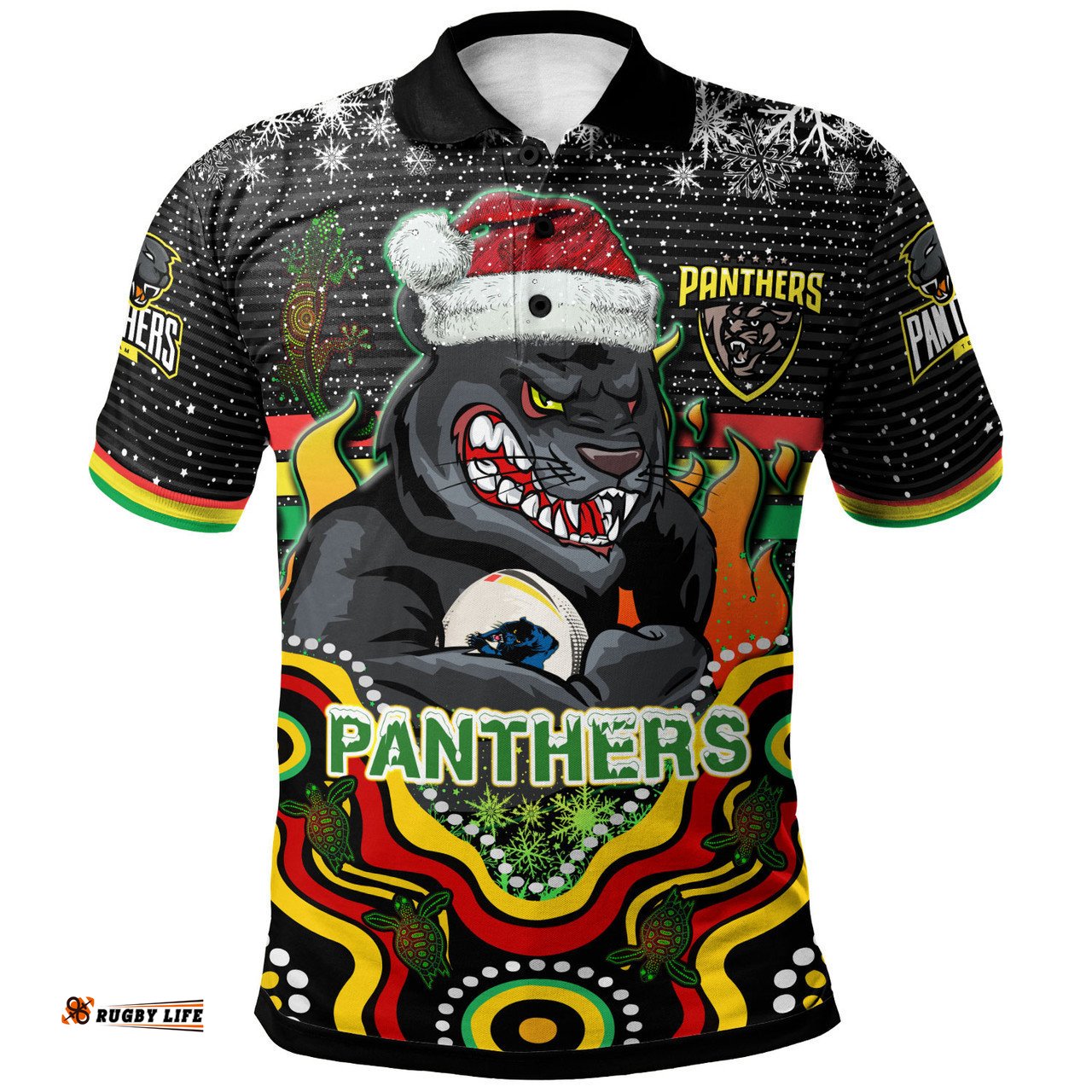 Penrith Panthers Christmas Polo Shirt - Custom Christmas Indigenous Penrith Panthers Personalised Name And Number Polo Shirt