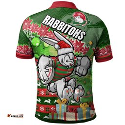 South Sydney Rabbitohs Polo Shirt - Custom Christmas Tree Rabbit Ball Polo Shirt