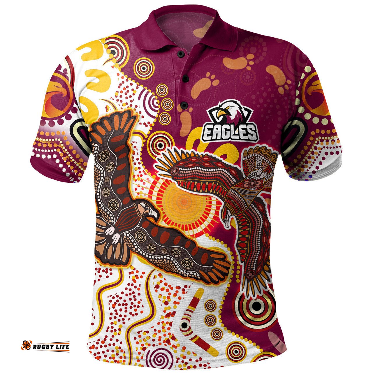Manly Warringah Sea Eagles Polo Shirt - Indigenous Manly Sport With Tribal Sun Polo Shirt