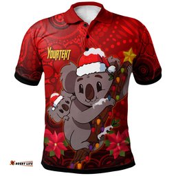 Aboriginal Christmas Polo Shirt - Custom Aussie Koala Christmas Poinsettia with Aboriginal Inspired Polo Shirt Amazing Aussie