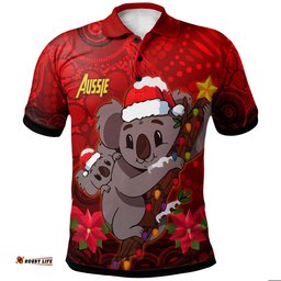 Aboriginal Christmas Polo Shirt - Custom Aussie Koala Christmas Poinsettia with Aboriginal Inspired Polo Shirt Amazing Aussie
