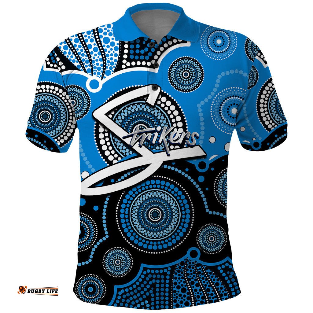 Custom Text And Number Strikers BBL Polo Shirt Aboriginal Patterns
