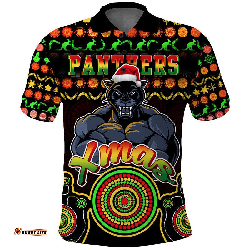 Custom Personalised Panthers Christmas Vibe With Aboriginal Dot Panting Style Polo Shirt  Amazing Aussie