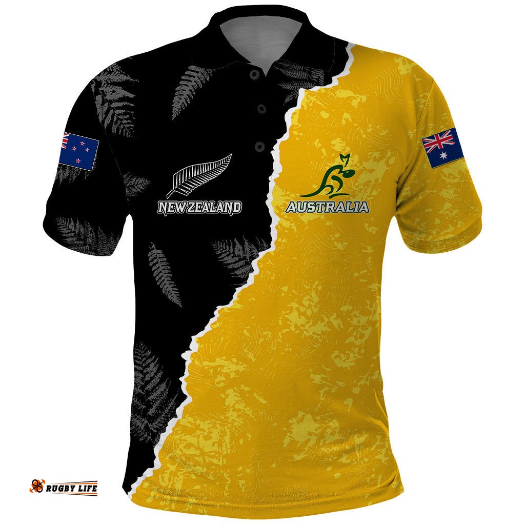 Australia Rugby Mix New Zealands Rugby Polo Shirt Wallabies Versus Silver Fern Sporty Basic