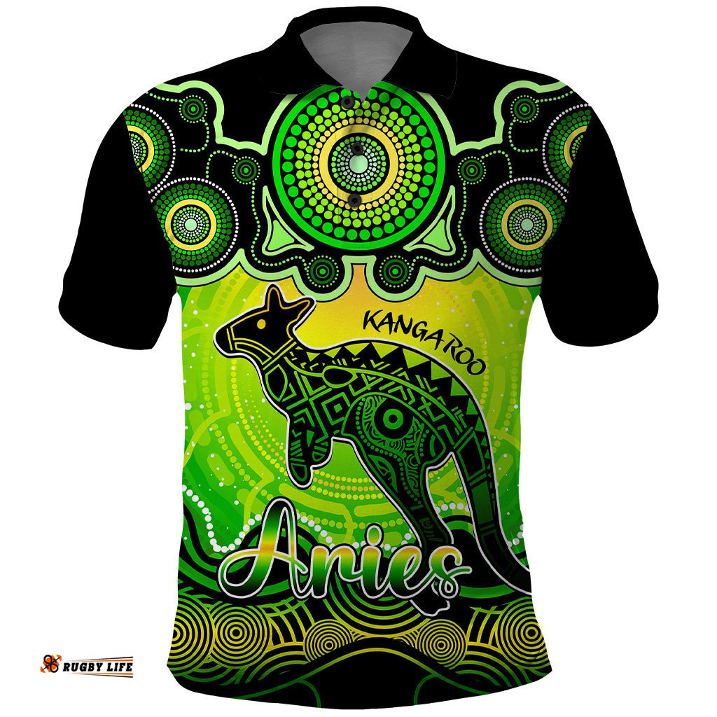 Personalised Australia Aries Kangaroo Zodiac Polo Shirt Auz Astrology Aboriginal - Green