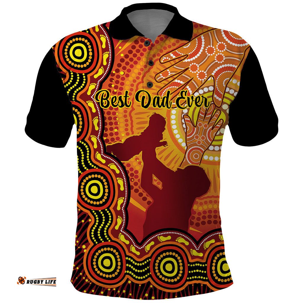 Australia Father Day Polo Shirt Aussie Best Dad Ever Indigenous Hand Art