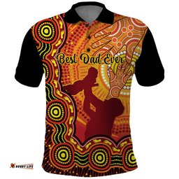 Australia Father Day Polo Shirt Aussie Best Dad Ever Indigenous Hand Art