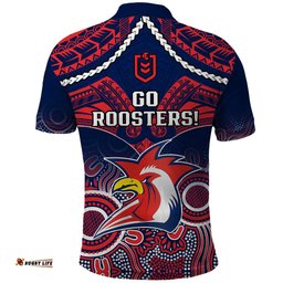 Roosters Rugby Polo Shirt Tricolours 1908 Aboriginal Mix Polynesian Pattern