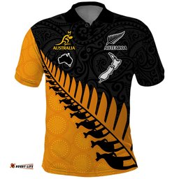 Australia Wallabies and Aotearoa Rugby Polo Shirt Kangaroo Black Fern Maori Gold Vibe