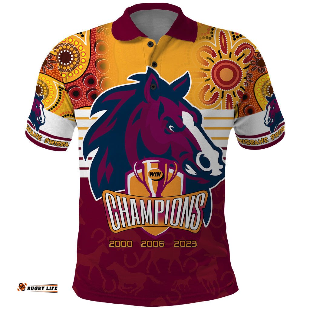 NRL Broncos Champions 2023 Polo Shirt Proud Newcastle Aboriginal Vibe