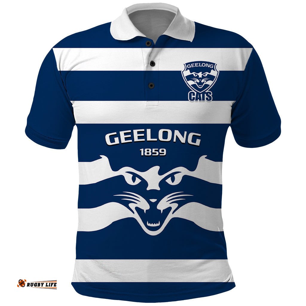Geelong Football 2023 Polo Shirt Go Cats Navy Blue Sporty Style