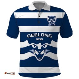 Geelong Football 2023 Polo Shirt Go Cats Navy Blue Sporty Style