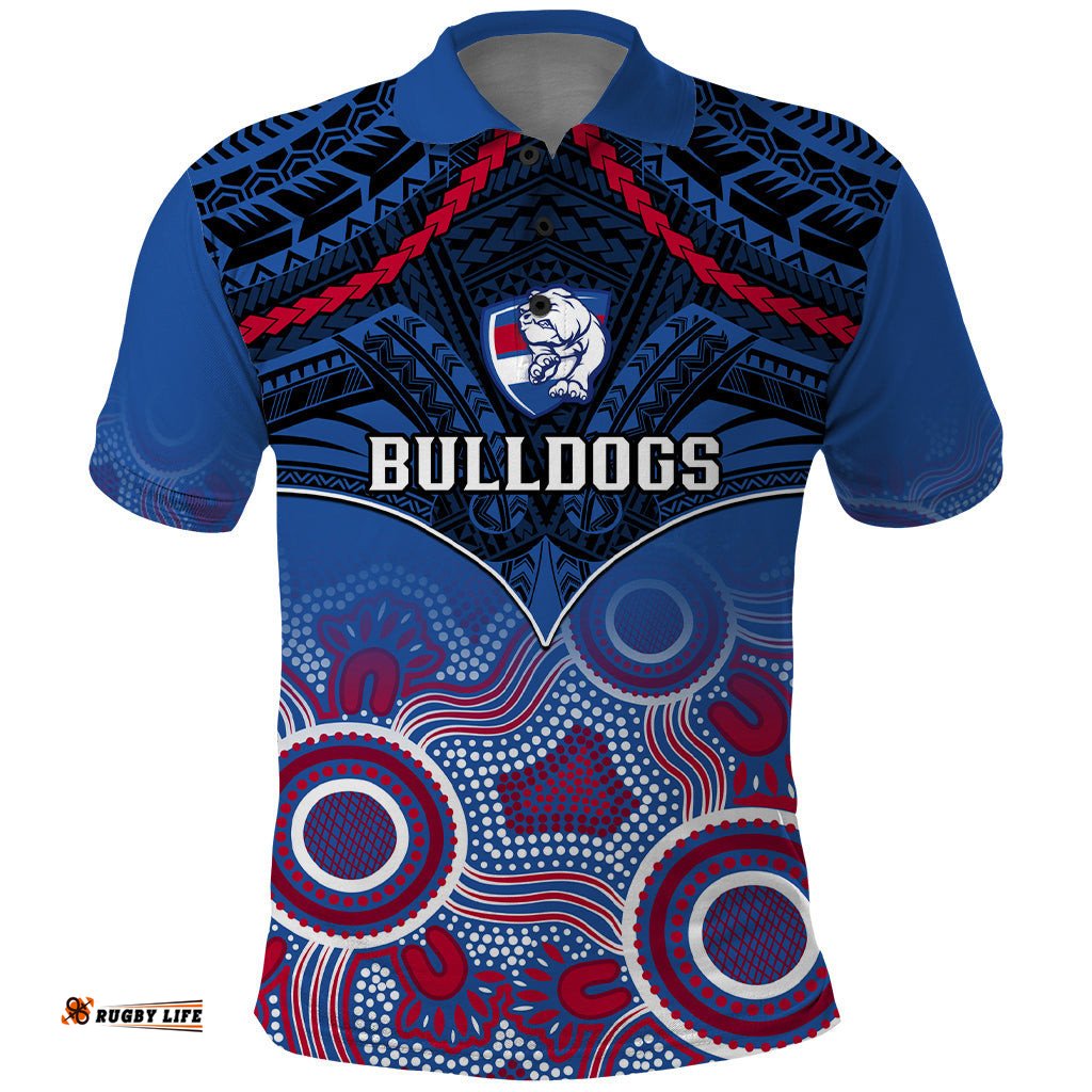 Bulldogs Football Polo Shirt Doggies Aboriginal Mix Polynesian Pattern