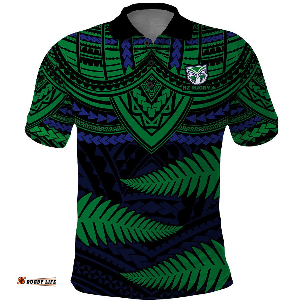 Custom Warriors Rugby Polo Shirt Aotearoa Fern Polynesian Pattern