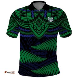 Custom Warriors Rugby Polo Shirt Aotearoa Fern Polynesian Pattern