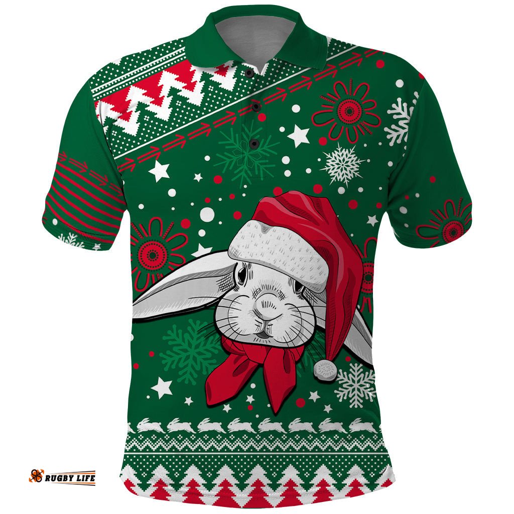 Custom Rabbitohs Rugby Polo Shirt Glory Glory The South 2023 Christmas Vibe Unique