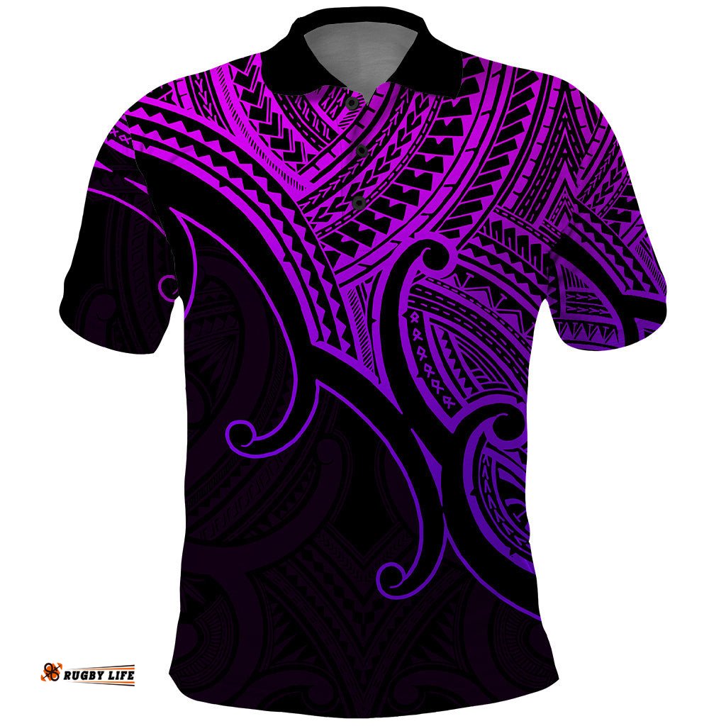 Aotearoa Maori Koru Polo Shirt Polynesian Pacific Tribal - Purple