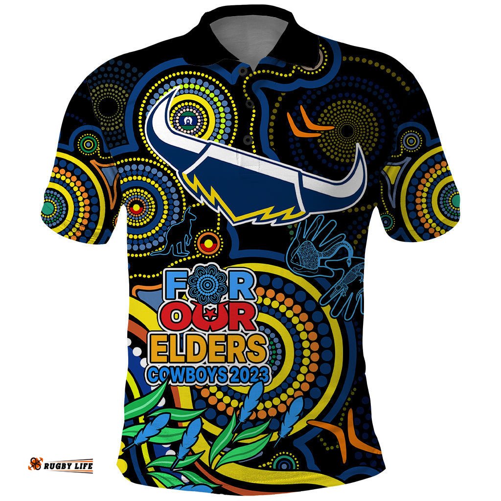 Custom Cowboys Rugby Aboriginal Art Polo Shirt NAIDOC Indigenous Tribal
